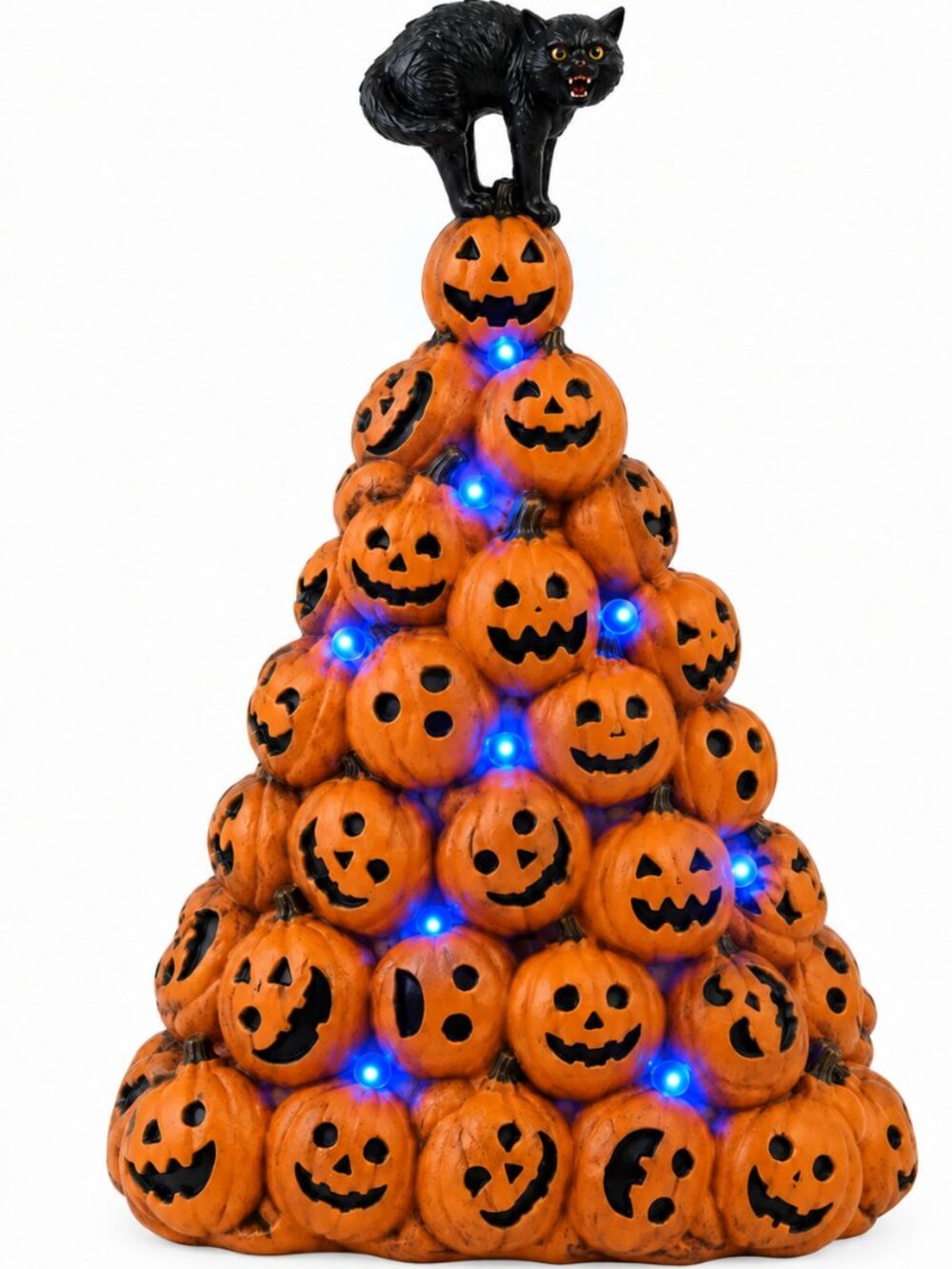 Halloween Pumpkin Tree Black Cat LED Light Up Tabletop Decor NEW